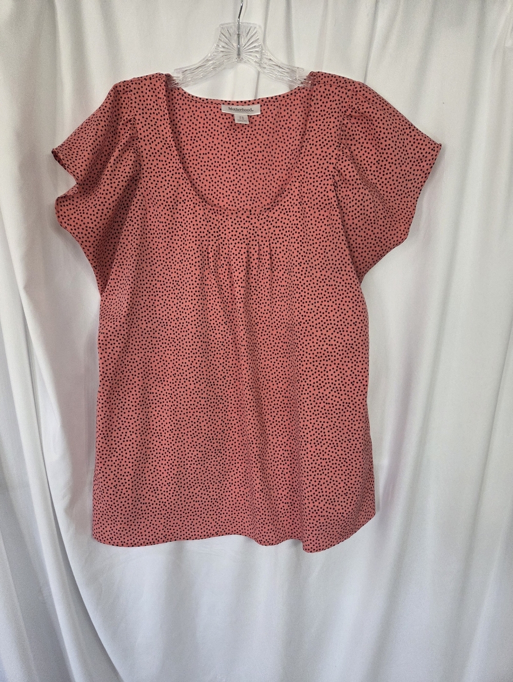 Motherhood Maternity Coral Pink Scoop Neck Polka Dot Blouse Size M